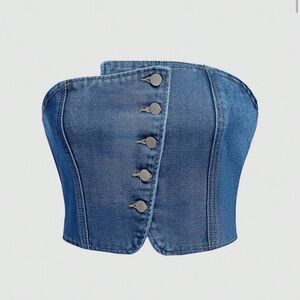 SHEIN Blue Denim Button Up Tube Top